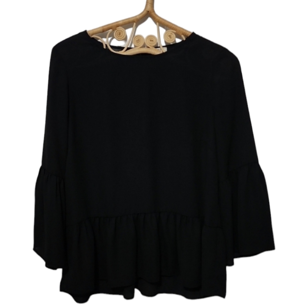 J. Crew black peplum top 3/4 bell sleeve size small